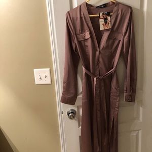Satin Belted Dress (Color-Mauve)